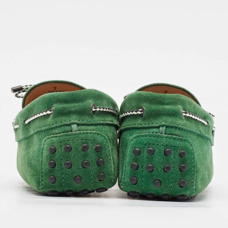 Pre Owned Tod's Green Suede Gommini Bow Loafers Size 41