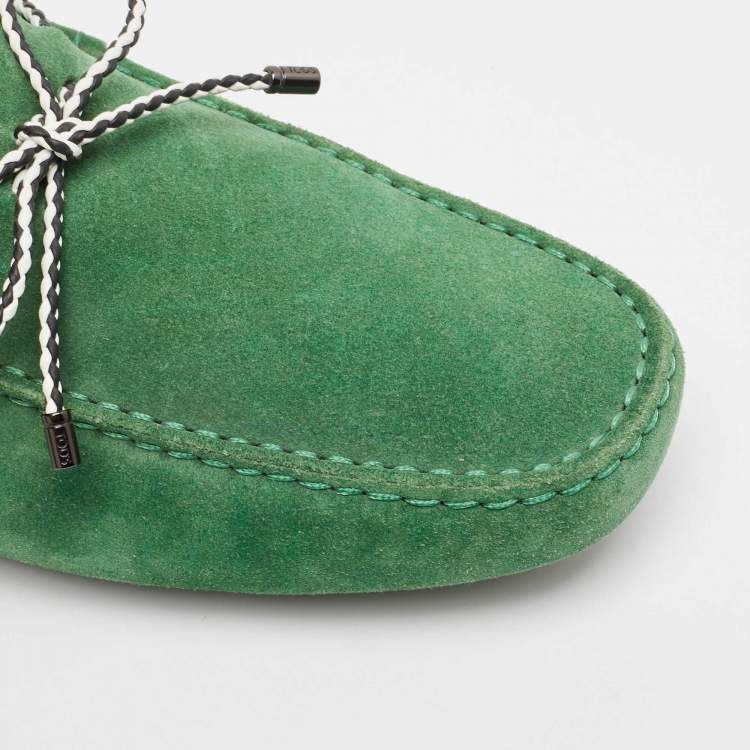 Pre Owned Tod's Green Suede Gommini Bow Loafers Size 41