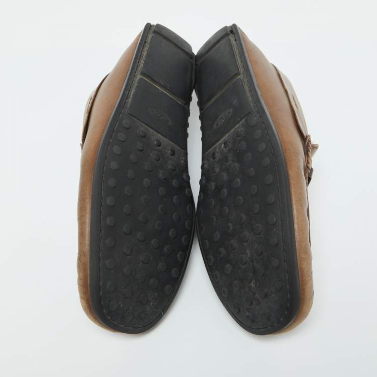 Pre Owned Tod's Brown Leather Buckle Detail Loafers Size 41.5