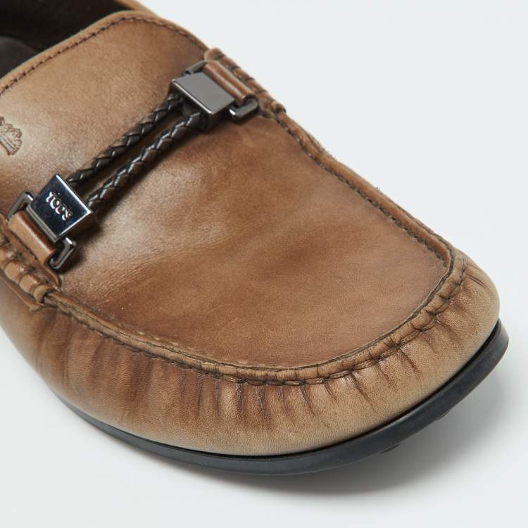 Pre Owned Tod's Brown Leather Buckle Detail Loafers Size 41.5