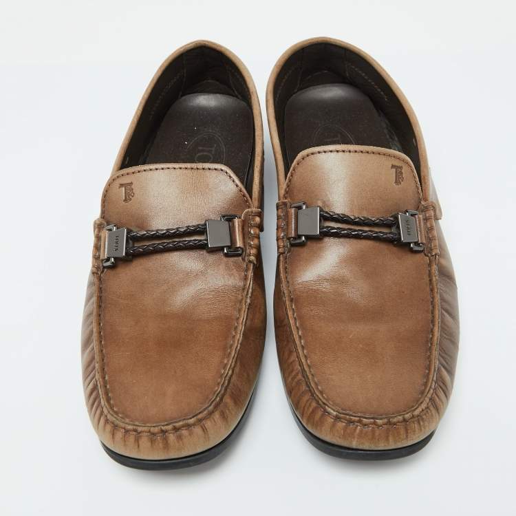 Pre Owned Tod's Brown Leather Buckle Detail Loafers Size 41.5