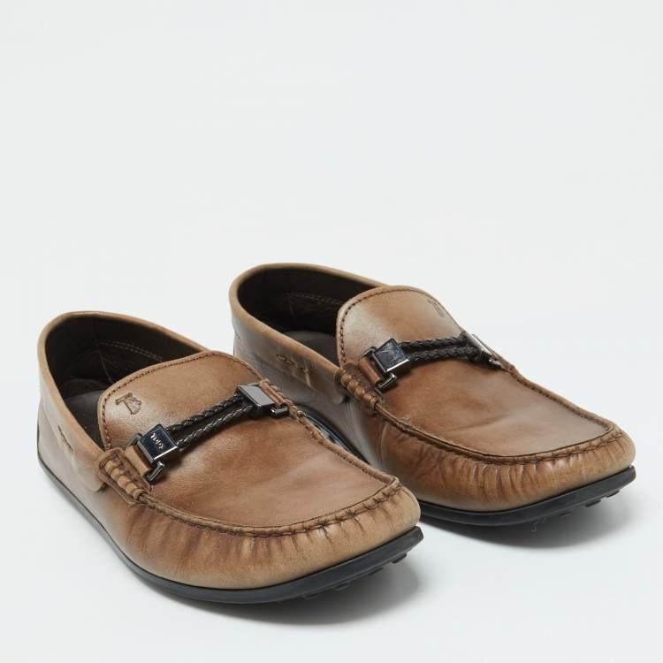 Pre Owned Tod's Brown Leather Buckle Detail Loafers Size 41.5