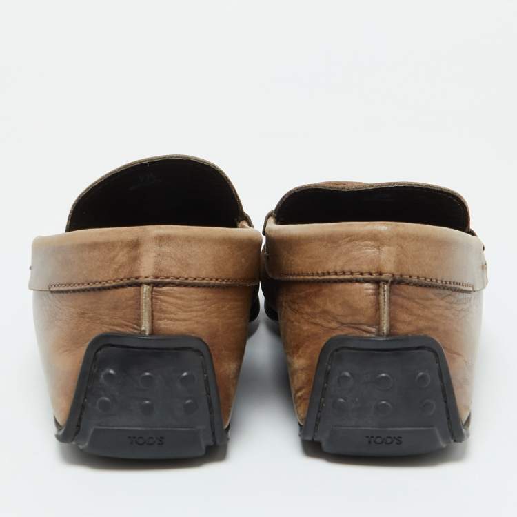 Pre Owned Tod's Brown Leather Buckle Detail Loafers Size 41.5