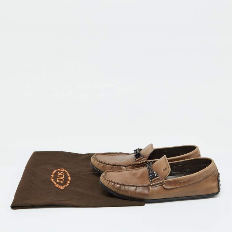 Pre Owned Tod's Brown Leather Buckle Detail Loafers Size 41.5