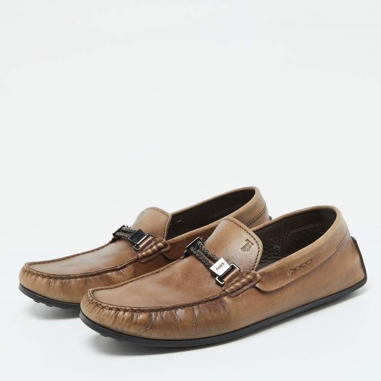 Pre Owned Tod's Brown Leather Buckle Detail Loafers Size 41.5