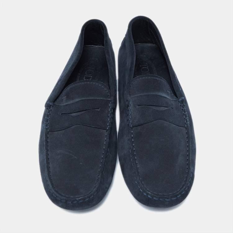 Pre Owned Tod's Navy Blue Nubuck Leather Gommini Loafers Size 41