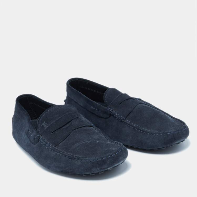Pre Owned Tod's Navy Blue Nubuck Leather Gommini Loafers Size 41