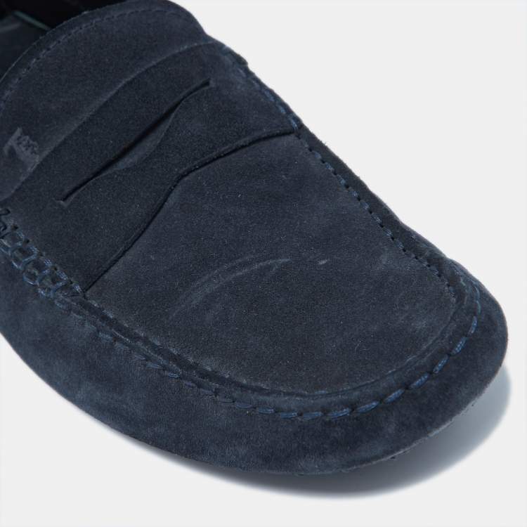 Pre Owned Tod's Navy Blue Nubuck Leather Gommini Loafers Size 41
