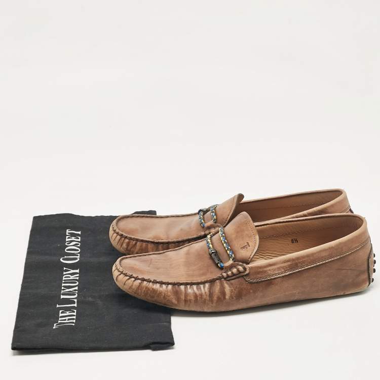 Pre Owned Tod's Brown Leather Slip On Loafers Size 42.5