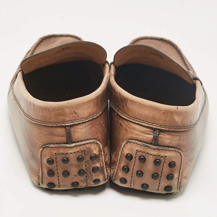Pre Owned Tod's Brown Leather Slip On Loafers Size 42.5