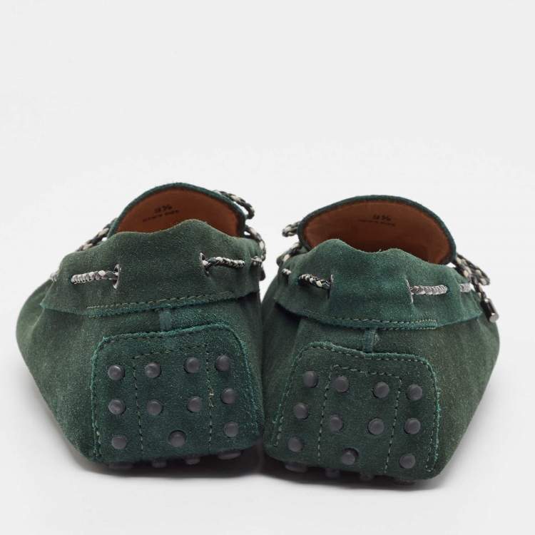 Pre Owned Tod's Green Suede Slip On Loafers Size 44