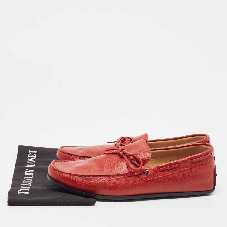 Pre Owned Tod's Red Leather Slip On Loafers Size 44