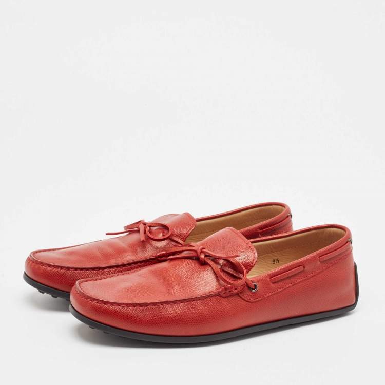 Pre Owned Tod's Red Leather Slip On Loafers Size 44