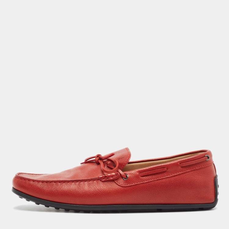 Pre Owned Tod's Red Leather Slip On Loafers Size 44