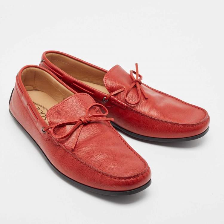 Pre Owned Tod's Red Leather Slip On Loafers Size 44