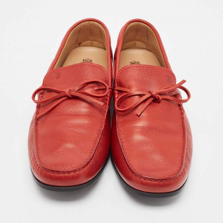 Pre Owned Tod's Red Leather Slip On Loafers Size 44