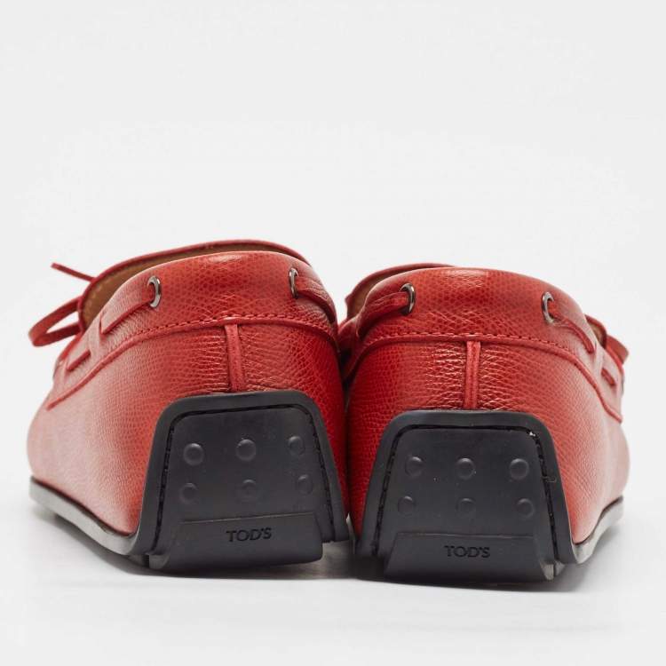 Pre Owned Tod's Red Leather Slip On Loafers Size 44