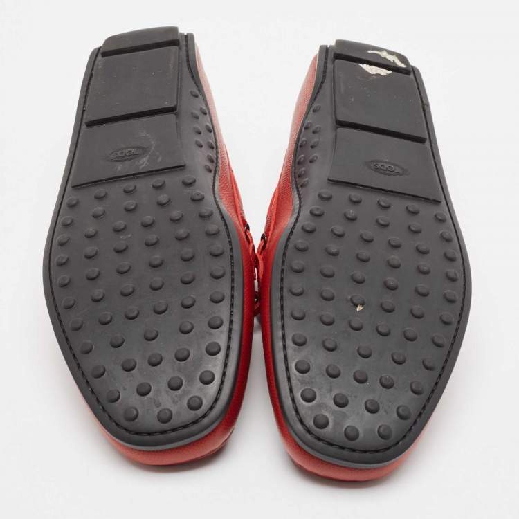 Pre Owned Tod's Red Leather Slip On Loafers Size 44