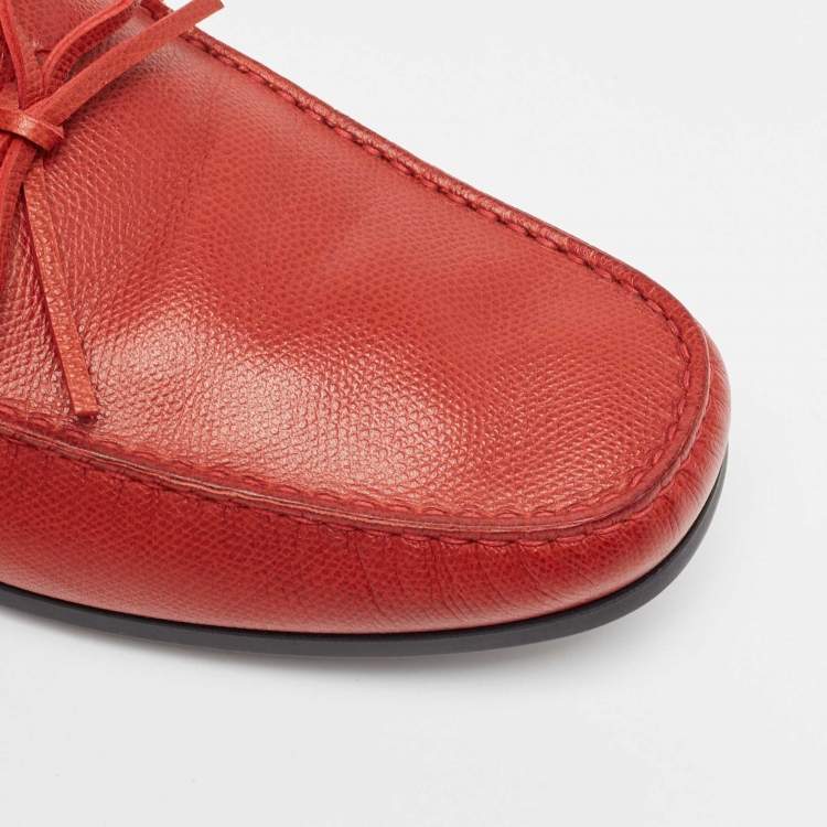 Pre Owned Tod's Red Leather Slip On Loafers Size 44
