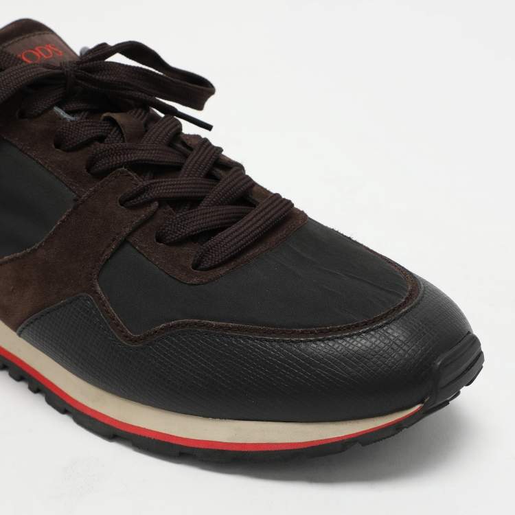 Pre Owned Tod's Brown Suede and Neoprene Low Top Sneakers Size 48