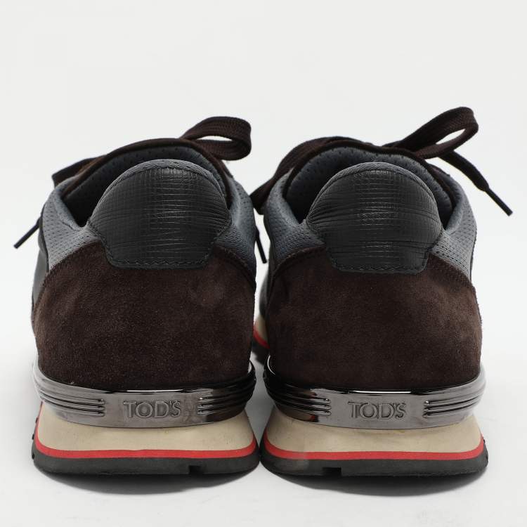 Pre Owned Tod's Brown Suede and Neoprene Low Top Sneakers Size 48