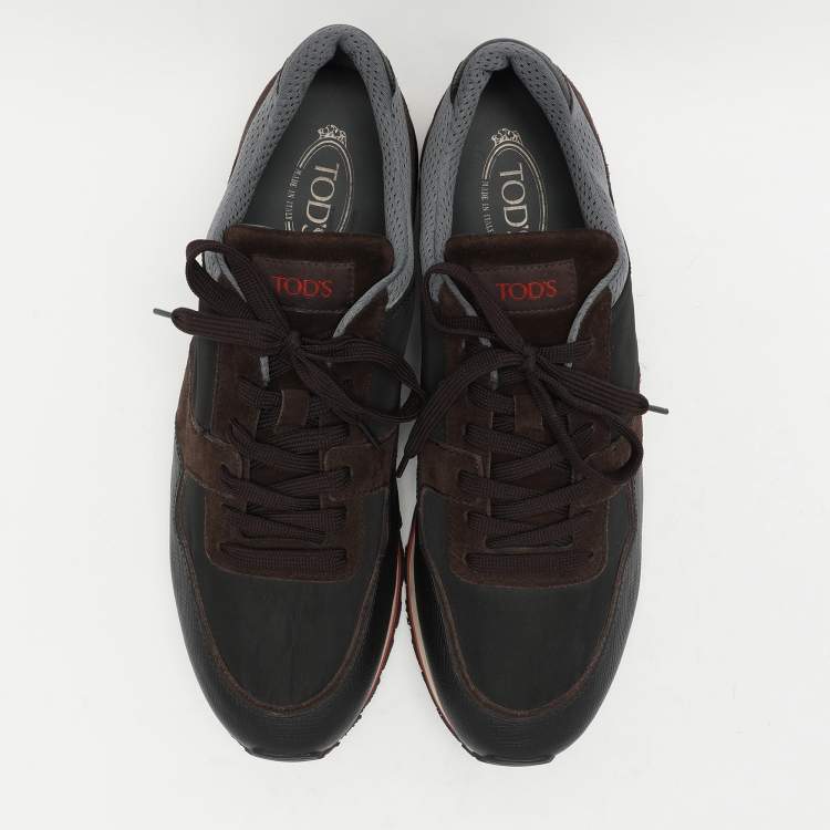Pre Owned Tod's Brown Suede and Neoprene Low Top Sneakers Size 48