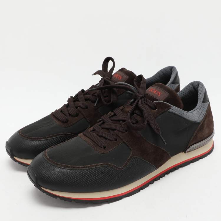Pre Owned Tod's Brown Suede and Neoprene Low Top Sneakers Size 48
