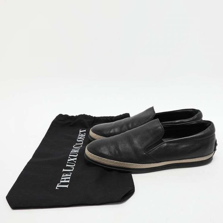 Pre Owned Tod's Black Leather Espadrille Loafers Size 41.5