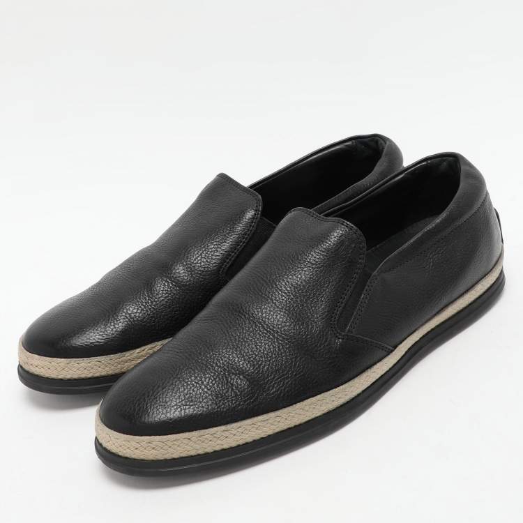 Pre Owned Tod's Black Leather Espadrille Loafers Size 41.5