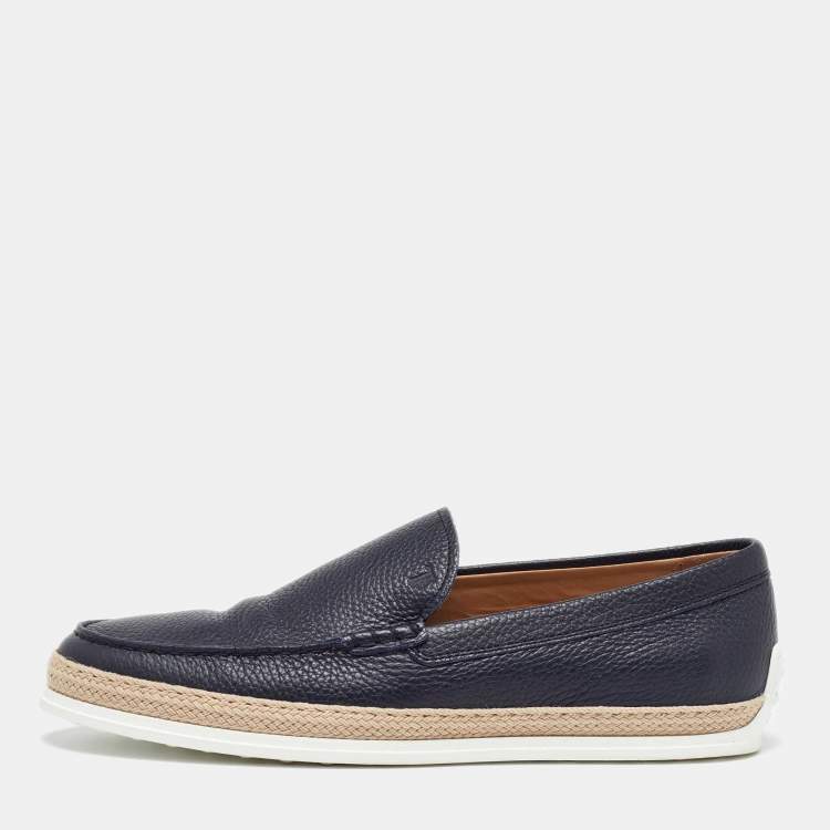 Pre Owned Tod's Blue Leather Slip On Espadrilles Flats Size 44