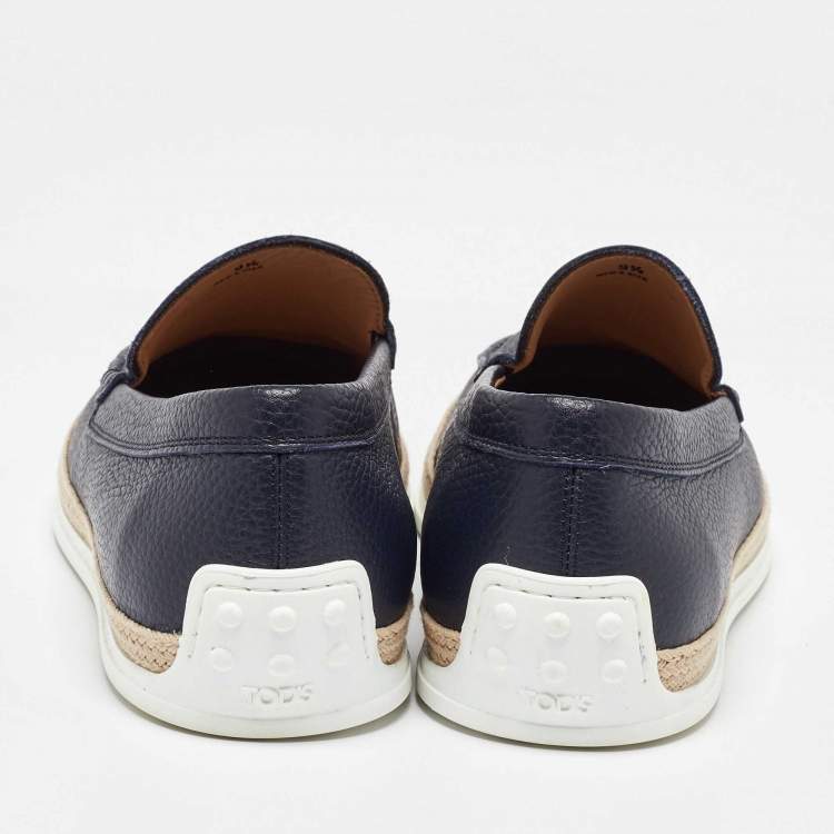 Pre Owned Tod's Blue Leather Slip On Espadrilles Flats Size 44