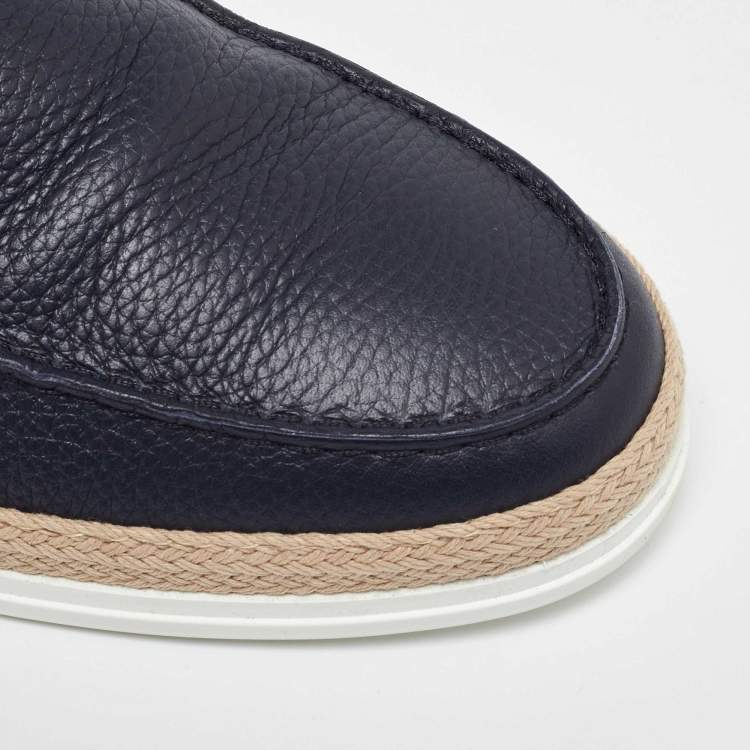 Pre Owned Tod's Blue Leather Slip On Espadrilles Flats Size 44
