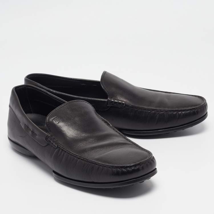 Pre Owned Tod's Black Leather Slip On Loafers Size 42.5