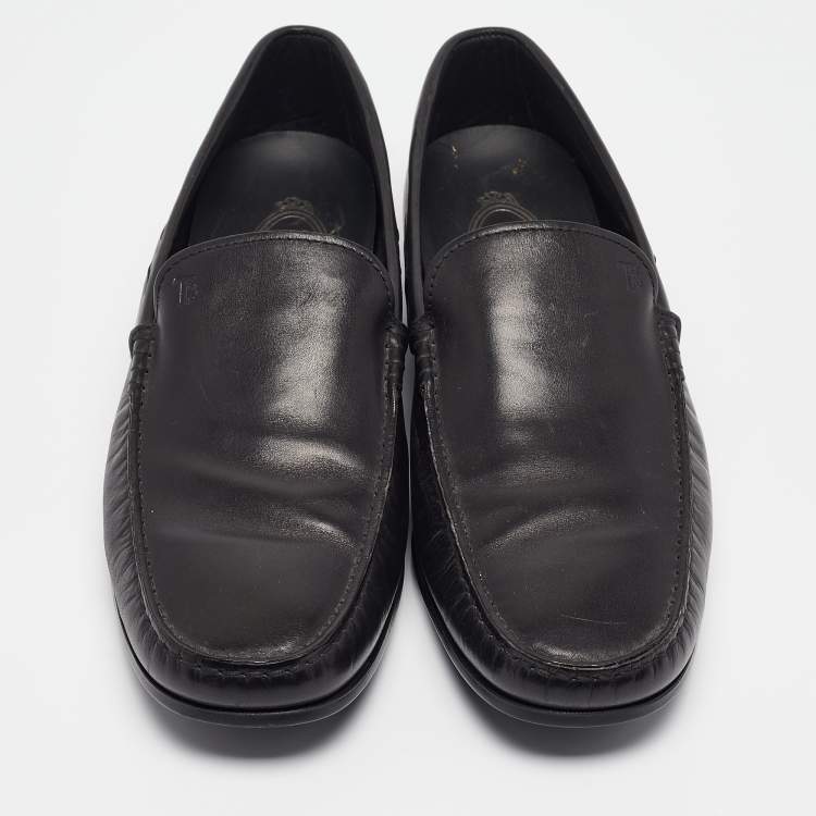 Pre Owned Tod's Black Leather Slip On Loafers Size 42.5