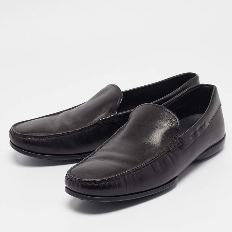 Pre Owned Tod's Black Leather Slip On Loafers Size 42.5