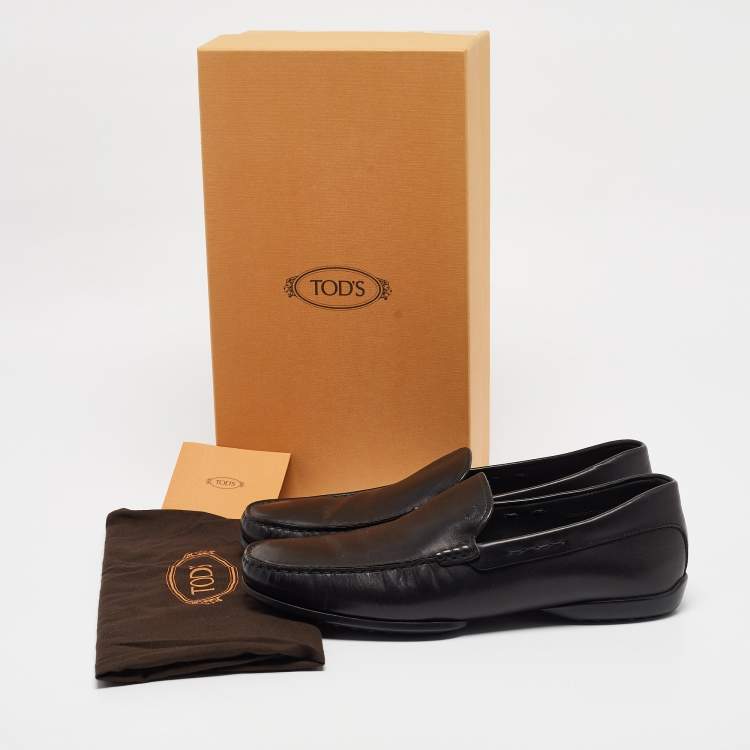 Pre Owned Tod's Black Leather Slip On Loafers Size 42.5