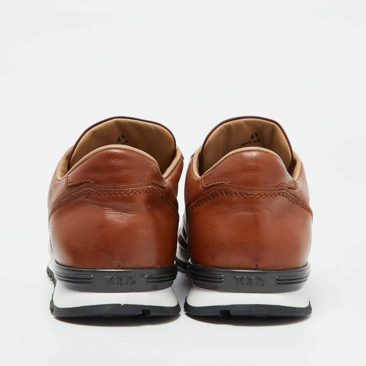 Pre Owned Tod's Brown Leather Lace Up Low Top Sneakers Size 40