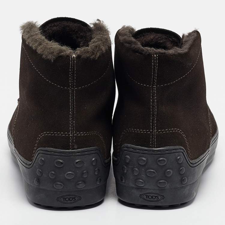 Pre Owned Tod's Brown Suede Lace Up Ankle Length Boots Size 41.5