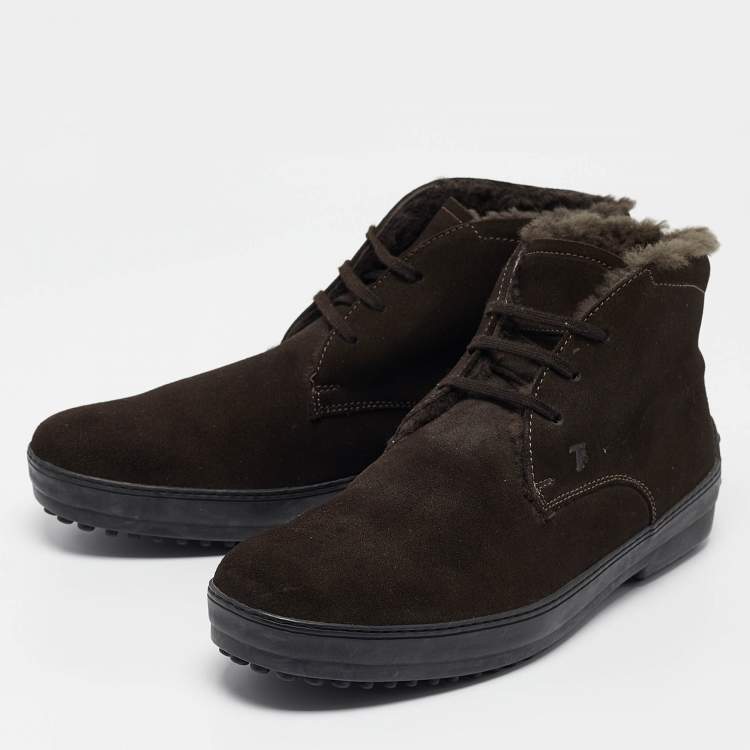 Pre Owned Tod's Brown Suede Lace Up Ankle Length Boots Size 41.5