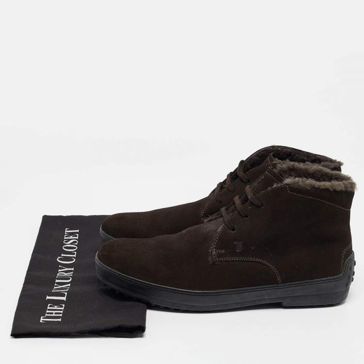 Pre Owned Tod's Brown Suede Lace Up Ankle Length Boots Size 41.5