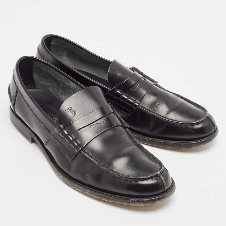 Pre Owned Tod's Black Leather Penny Loafers Size 41