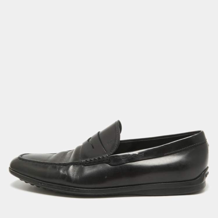 Pre Owned Tod's Black Leather Slip On Loafers Size 43