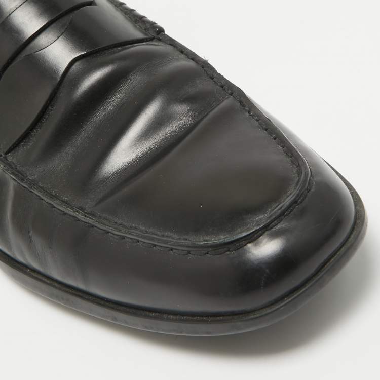 Pre Owned Tod's Black Leather Slip On Loafers Size 43