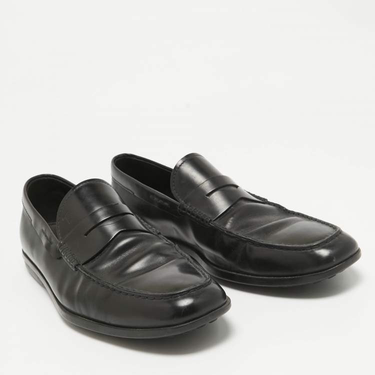 Pre Owned Tod's Black Leather Slip On Loafers Size 43