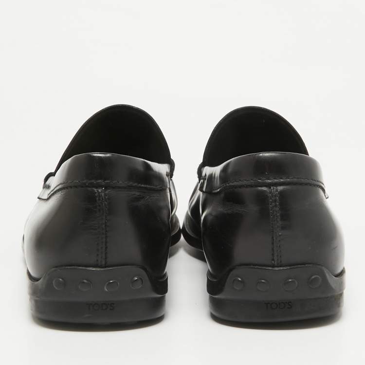 Pre Owned Tod's Black Leather Slip On Loafers Size 43