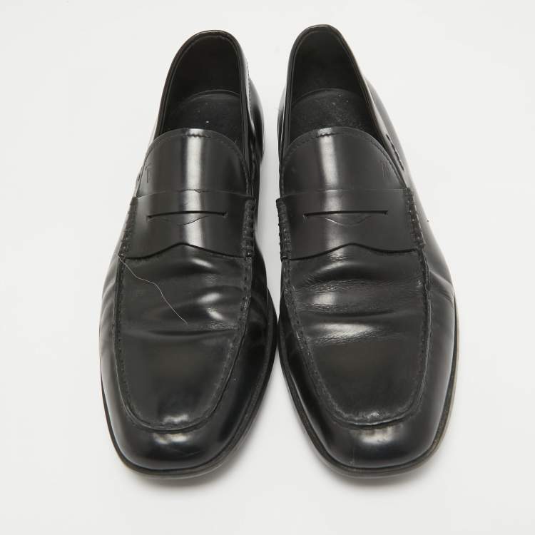 Pre Owned Tod's Black Leather Slip On Loafers Size 43