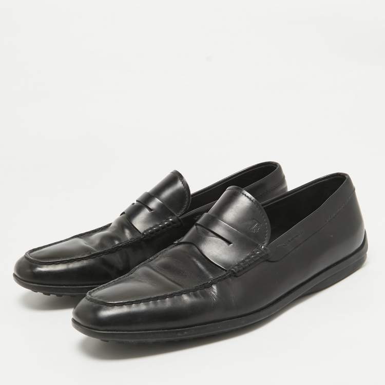 Pre Owned Tod's Black Leather Slip On Loafers Size 43