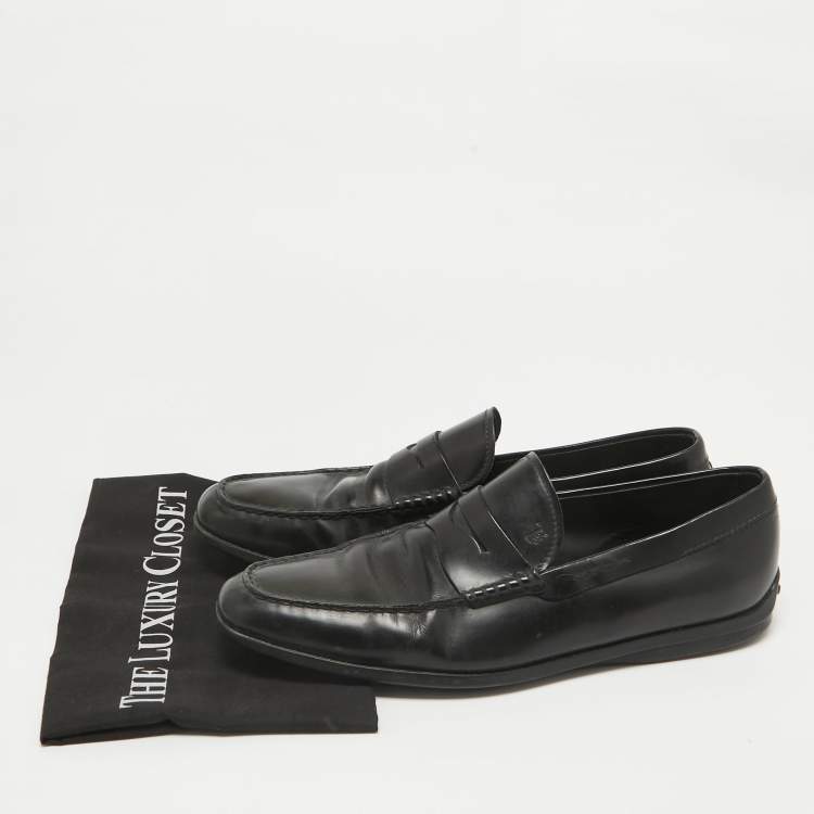 Pre Owned Tod's Black Leather Slip On Loafers Size 43