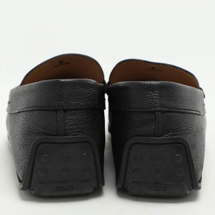 Pre Owned Tod's Black Leather Gommino Penny Slip On Loafers Size 42