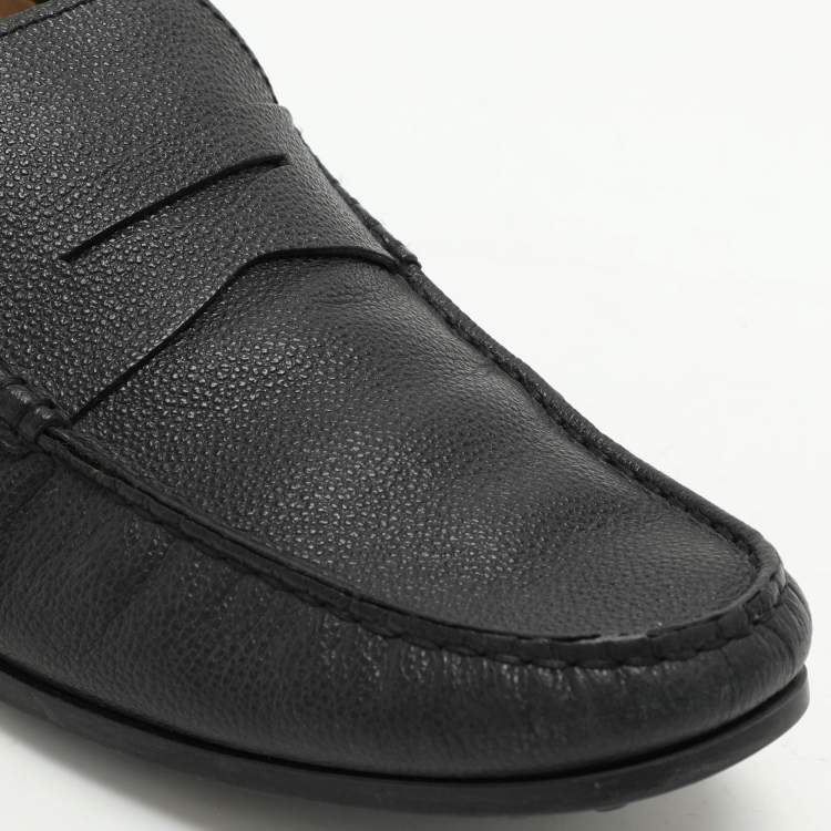 Pre Owned Tod's Black Leather Gommino Penny Slip On Loafers Size 42